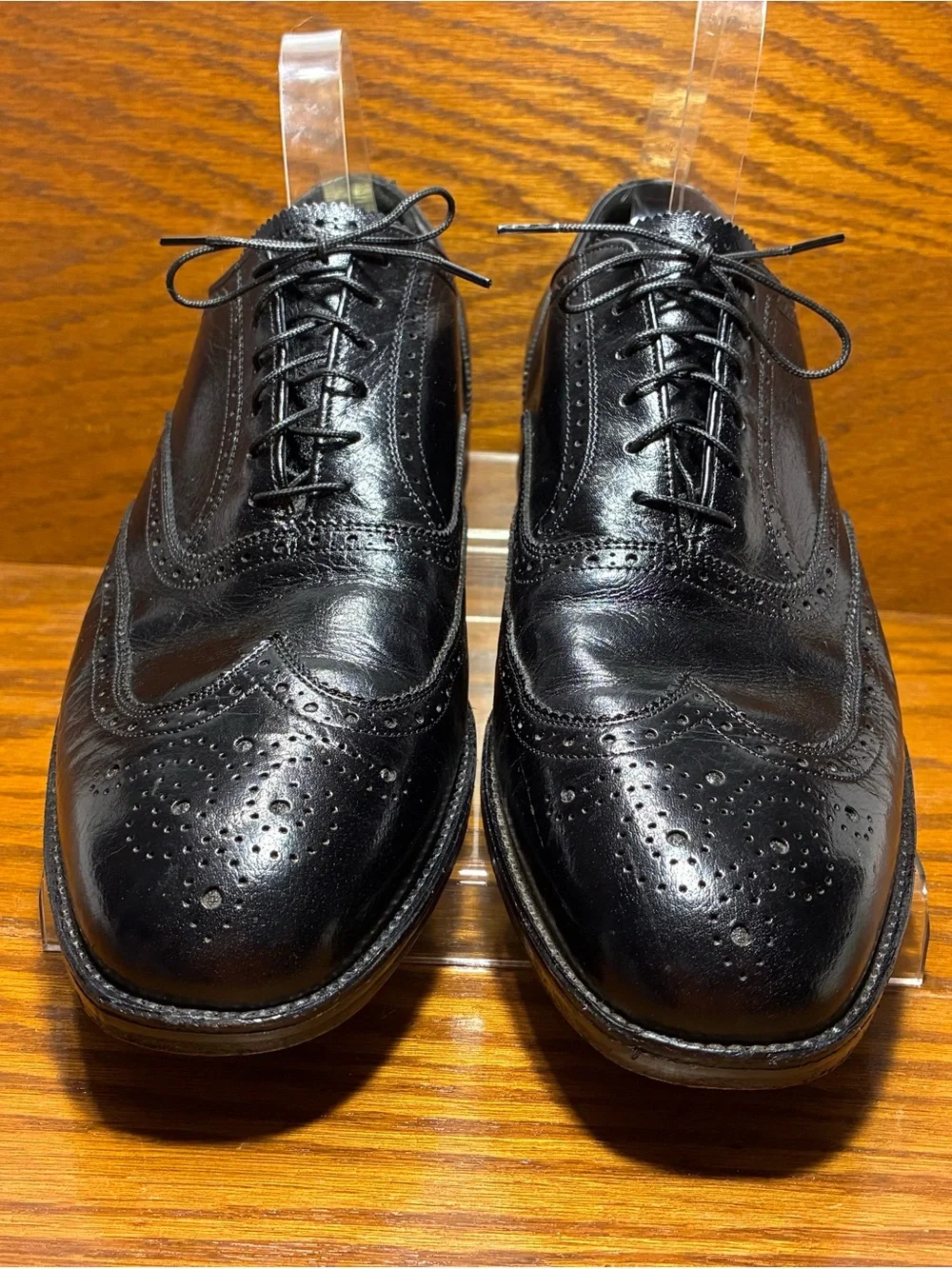 VTG 1985 Freeman Free-Flex Longwing Brogue Derby Shoes  Black Men’s 11 BOX, RECT